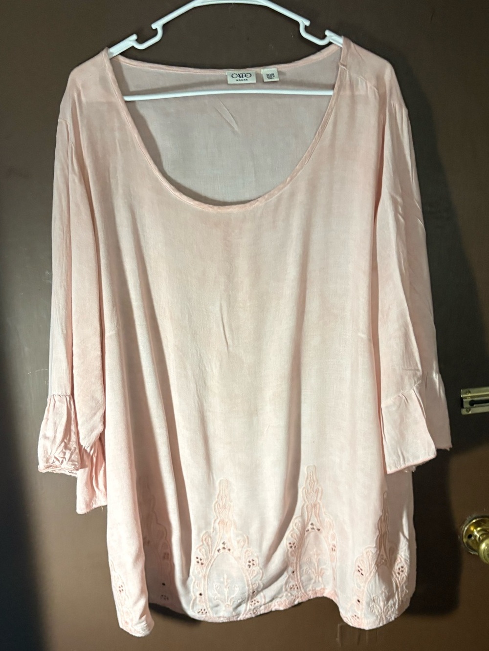 Cato Pale Pink Women's Ruffle Sleeve Tunic with Embroidered Hem